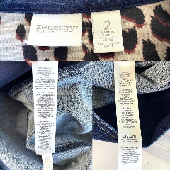 Chico's Zenergy Denim Military Jacket Size 2 = L Stretch Soft Jean Embroidered - Picture 3 of 7